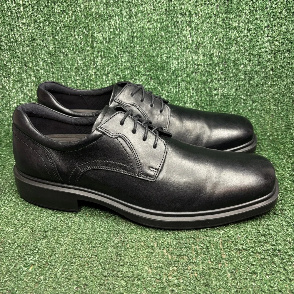 ECCO Helsinki 2.0 Leather Lace Up Square Toe Derby Dress Shoes Black Mens 12.5